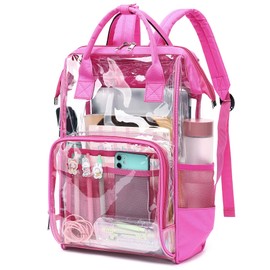 Yusudan Heavy Duty Clear Backpack for Men Women, School Bag Bookbag PVC Plastic Transparent Backpacks for Boys Girls (Rose Red)
