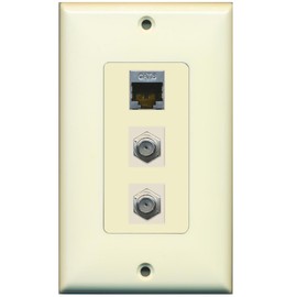 RiteAV - 2 Port Coax Cable TV- F-Type and 1 Port Shielded Cat6 Ethernet Decorative Wall Plate - Light Almond