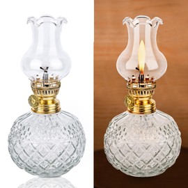 SUNOYA Petroleum Lamp for Indoor Use, Glass Oil Lamps - Retro Nostalgia Transparent Adjustable Brightness Windproof Decorative Oil Lamp for Living Room Dining Room Emergency Use