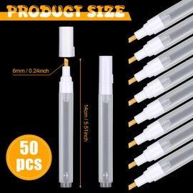 Dunzoom 50 Pcs Empty Refillable Marker 6 mm Refillable Acrylic Paint Markers Empty Painting Pen White Round Tilted Flat Head Blank Paint Marker with 3 ml Dropper for Oil Water Ink Craft (Tilted Flat)
