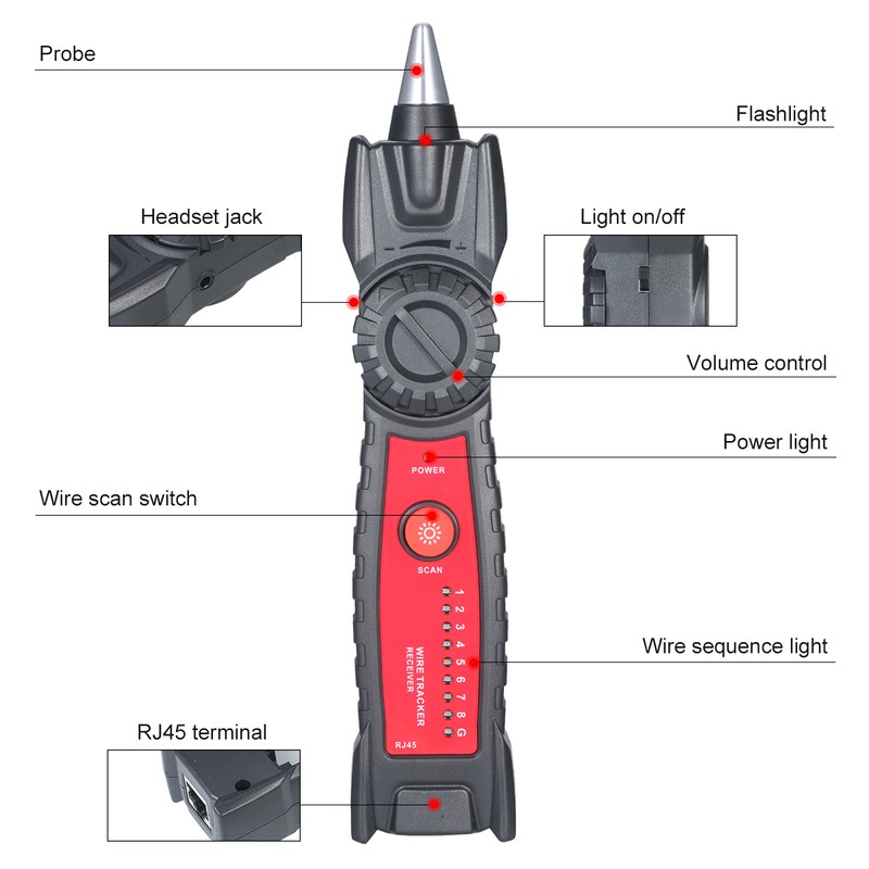 Wire Tracker Portable Multifunctional RJ11 RJ45 Cable Tester Telephone &