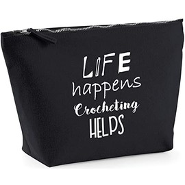 Hippowarehouse Life Happens Crocheting Helps printed make up cosmetic wash bag 18x19x9cm