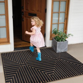 Lahome Neutral Geometric 3x5 Easy Jute Rug, Washable Rugs for Entryway Outdoor Patio Porch Carpet, Farmhouse Rhombus Non Slip Non Shedding Black Carpet for Kitchen Entrance Balcony
