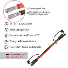 MOOKEERF SAE Extension Cable 10 AWG - 60FT SAE to SAE Quick Disconnect Wire Battery Charger Extension Cord Heavy Duty with SAE Polarity Reverse Adapter for Solar Panel Trolling Motor Automotive RV