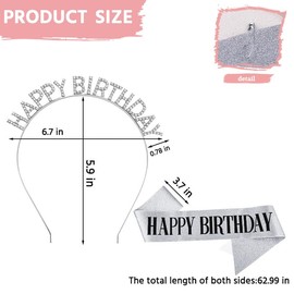 Happy Birthday Party Decorations for Women Girls Birthday Crown Sash for Women Glitter Rhinestone Headbands Set