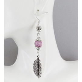 Silver feather earrings dangle metal leaf feather lightweight 3 5/16 long Pink