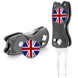 FINGER TEN Golf Divot Repair Tool with Ball Marker Value 2 Pack, Stainless Steel Magnetic Marker Color Red Blue Black Foldable Portable Gifts for Men Women Golfer (Black Cat-2 Pack)