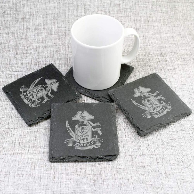 4 x 'Pirate Rum Bottle' 10cm Square Slate Coasters (CR00224090)