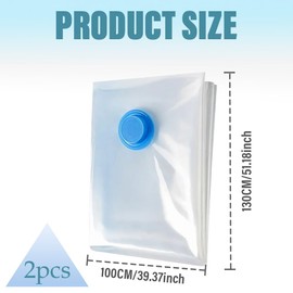 Vacuum Bags Extra Large for Duvets, Pack of 2, 100 x 130 cm Storage Bags, Reusable Clothes Bags, Travel Vacuum Bags for Clothes, Bedding, Clothes, Pillows (2)