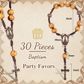 30 Pieces Wood Baptism Rosary Mini Rosaries Small Rosary Party Favors Beaded Finger Rosary with 30 Organza Bags for Men Women Boy First Communion Gift for First Communion Christening Party Gift Favors