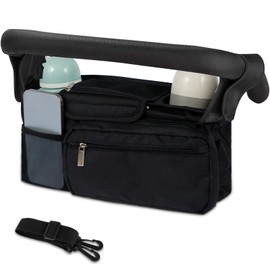 LGHWKETH Baby Stroller Organizer with 2 Cup Holder Waterproof Oxford Stroller Caddy Organizer with Detachable Pocket Adjustable Shoulder Strap Stroller Organizer Portable for Travel