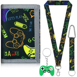 YNOYMO Children's Wallet Boys Mini Wallet Neck Pouch Boys Trifold Wallet, Game, M, Modern