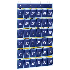 MISSLO Numbered 36 Pocket Chart for Classroom Calculator Holder Cell Phone Holder Classroom Hanging Organizer with Pockets for Board, Wall, Door