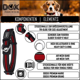 DDOXX Reflective Airmesh Dog Collar - Sturdy and Adjustable Puppy Collar for All Sizes - M (Red)