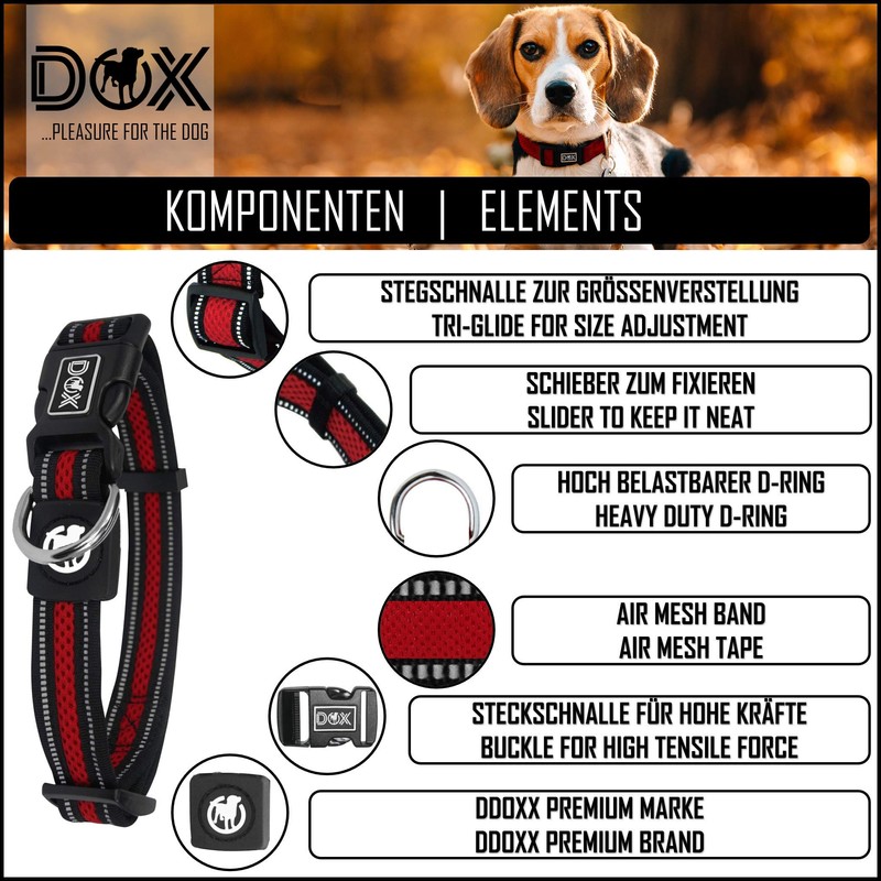 DDOXX Reflective Airmesh Dog Collar - Sturdy and Adjustable Puppy