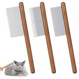 3Pcs Cat Comb Pet Flea Flea Comb for Dogs Long & Short Cat Comb Steel Tooth Comb with Wooden Handle Solid Wooden Cat Flea Comb Lice Tick Comb for Cats Dogs Rabbits Tangled Hair (3 Size)