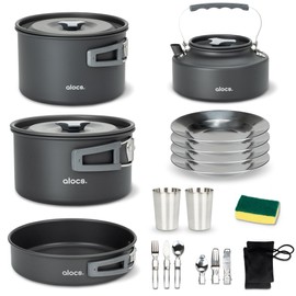 Alocs 17pcs Camping Cookware Camp Kitchen Set with Kettle, Aluminum Camping Cooking Set Backpacking Gear for Hiking,Traveling,Climbing and Picnic
