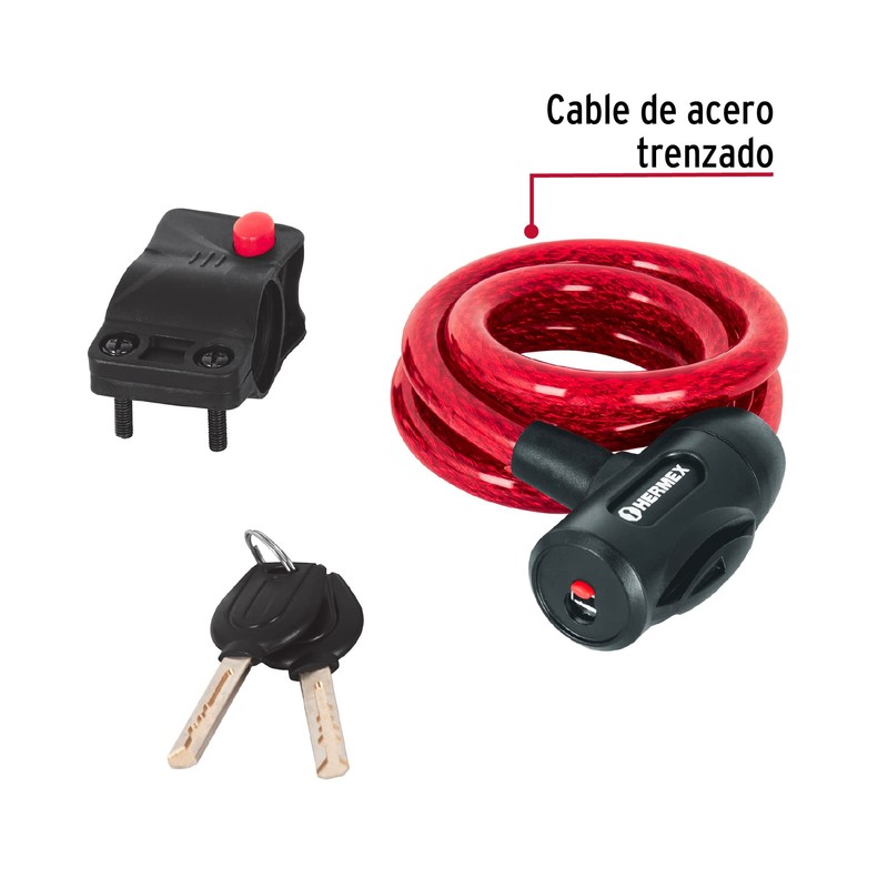 Hermex CB-12, Candado de cable con llave, 12 mm X