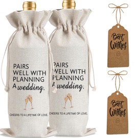 Julont 2Pcs Wedding Engagement Gifts for Couple, Mr & Mrs Gift, Newlywed Wine Bag Weeding Gift Wine Bag with 2Pcs Kraft Blessing Cards and natural jute rope