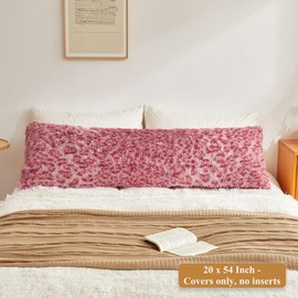 XeGe 20x54 Fluffy Cheetah Print Body Pillow Cover, Leopard Print Plush Fuzzy Faux Fur Body Pillowcase with Zipper, Farmhouse Shaggy Furry Long Pillow Cover for Women Side Sleeper, Pink