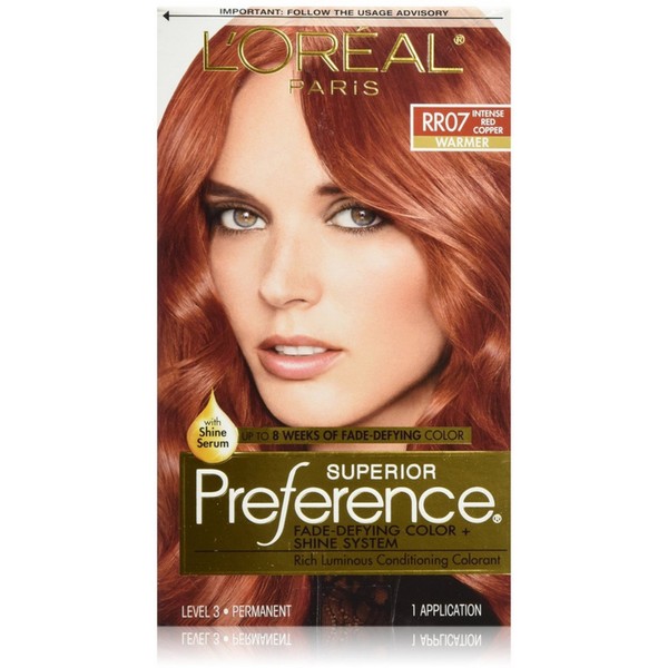 L'Oreal Paris Superior Preference Fade-Defying + Shine Permanent Hair Color, RR-07 Intense Red Copper, Pack of 1, Hair Dye
