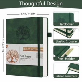 Dzhzal Lined Journal Notebook Tree, A5 365 Pages College Ruled 100gsm Thick Journals for Writing, Hardcover Leather Journal with Elastic Band for Women Men on Work, Business, School and Travel