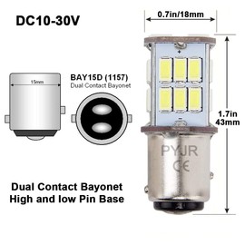 1157 Led Bulb White, Bay15d Led 12V 5W Bulb, Dc10-30V 6000K 800 Lm For Tail/Brake, Backup Light, For Car, Rv, Trailer, Boat, Motorcycle. (Pack Of 2)