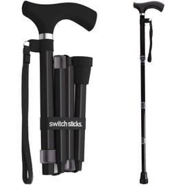 Switch Sticks Walking Cane for Men or Women, Foldable and Adjustable from 32-37 inches, Black