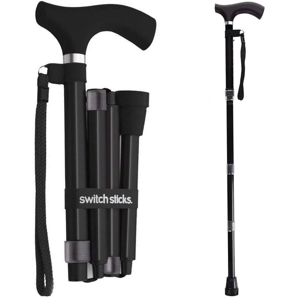 Switch Sticks Walking Cane for Men or Women, Foldable and Adjustable from 32-37 inches, Black