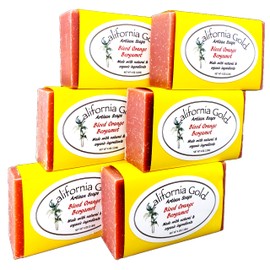California Gold Artisan Soaps Blood Orange Bergamot Bar Soap-Natural and Organic made with Sunflower and Coconut Oils, 6-4 oz. bars (24 oz. Total)