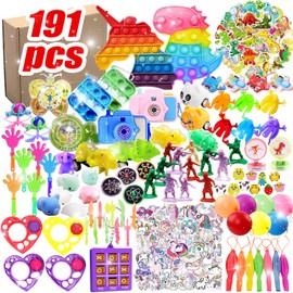 THEXIU Party Bag Fillers for Kids Unisex,191 Pcs Kids Party Bag Fillers Set,Birthday Party Bags Fillers Set,Pull-Back Cars,Tumbler,Camouflage Camera,Dinosaur Stickers,Classroom Rewards, Game Prizes