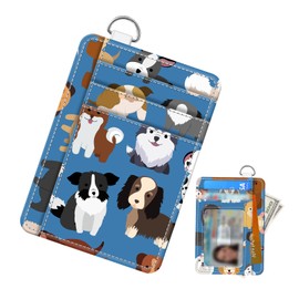 AIOGPD Cute Wallet Women, Funny RFID Credit Card Holder Slim Wallet, Front Pocket PU Leather Card Holder Travel for Men Women Blue Dogs
