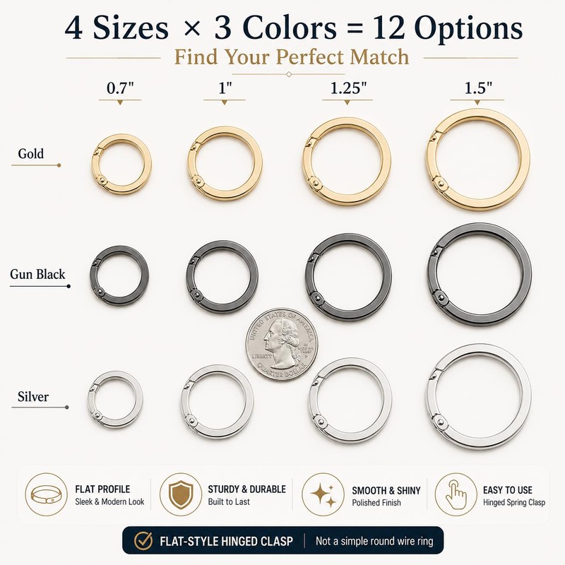 4 Pcs 1 1/2" Metal O Ring Keychain Rings Black