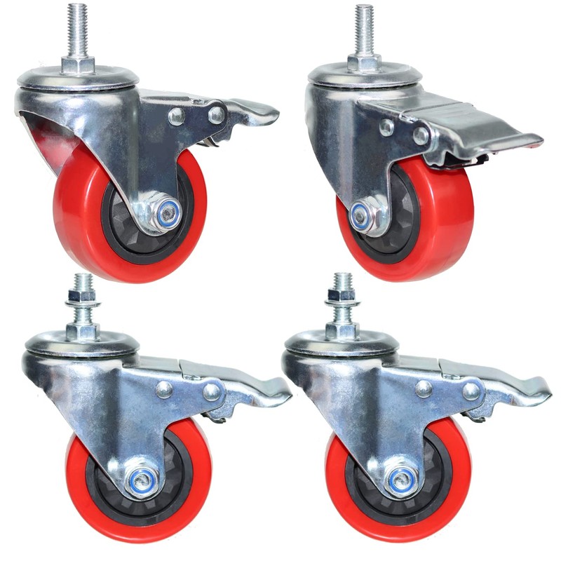 Heavy Duty Stem Caster Wheels M10-1.5X25mm Dual Locking No Noise