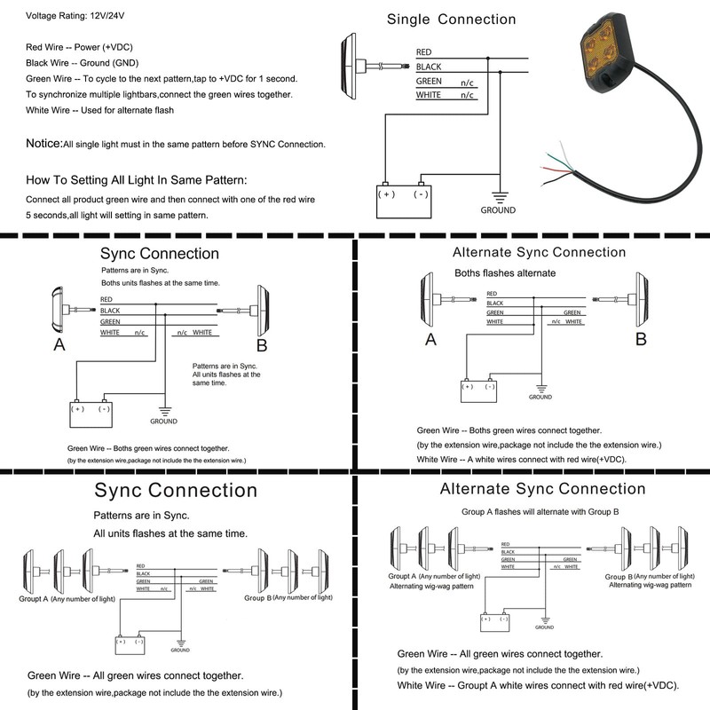 DUNTUO LED Strobe Light Amber Emergency Kit Grille Quad Sync