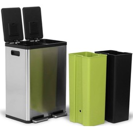 SIMPLI-MAGIC 50 Liter Soft-Close, Smudge Resistant Trash Can with Foot Pedal and Built in Filter-Stainless Steel, Sleek Finish, 50L/13.2 Gallon, Black