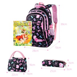 Student Backpacks Children, Primary School Bag, Multi-Layered Cartoon Print, 14 Inch Outdoor Waterproof Shoulder Bags, black, Playful, youthful, functional, outdoor