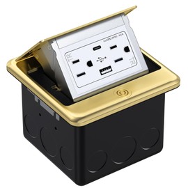 WEBANG Pop Up Floor Outlet Box with 15 Amp Tamper-Resistant Type A & Type C USB 5V/5.0A Recepatacle Outlet, Corrosive Resistant Hardware, ETL Listed, ETL Listed, Gold