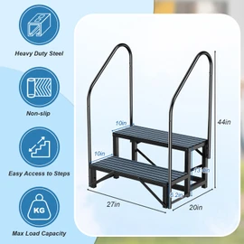 Rv Steps with Handrail 2 Step, Hot Tub Steps with Anti-Slip Mats, Heavy Duty Metal Mobile Home Stairs, Camper Steps for Travel Trailer,Portable Step Ladder for Spa, Pool and Porch
