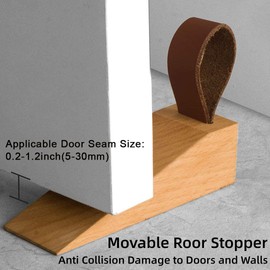 Wooden Door Stopper with Leather Band, 2 Pack Solid Wood Non-Slip Door Wedges, Sturdy and Durable Door Stop Wedge, Door Stopper Fit for Door Bottom Seam (0.2" - 1.2")