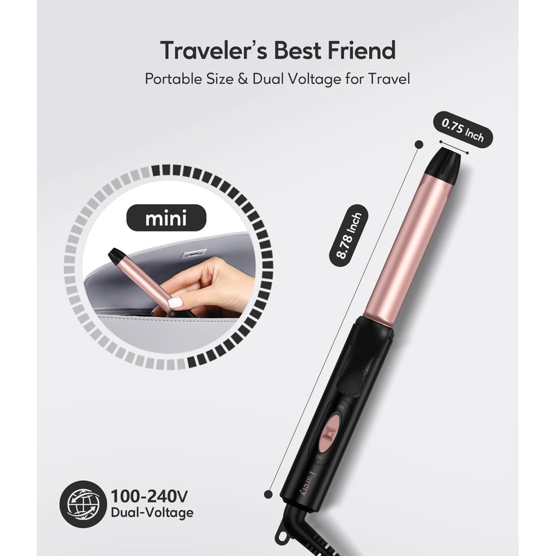FARERY Travel Curling Iron for Short Hair, 3/4 Inch, Dual