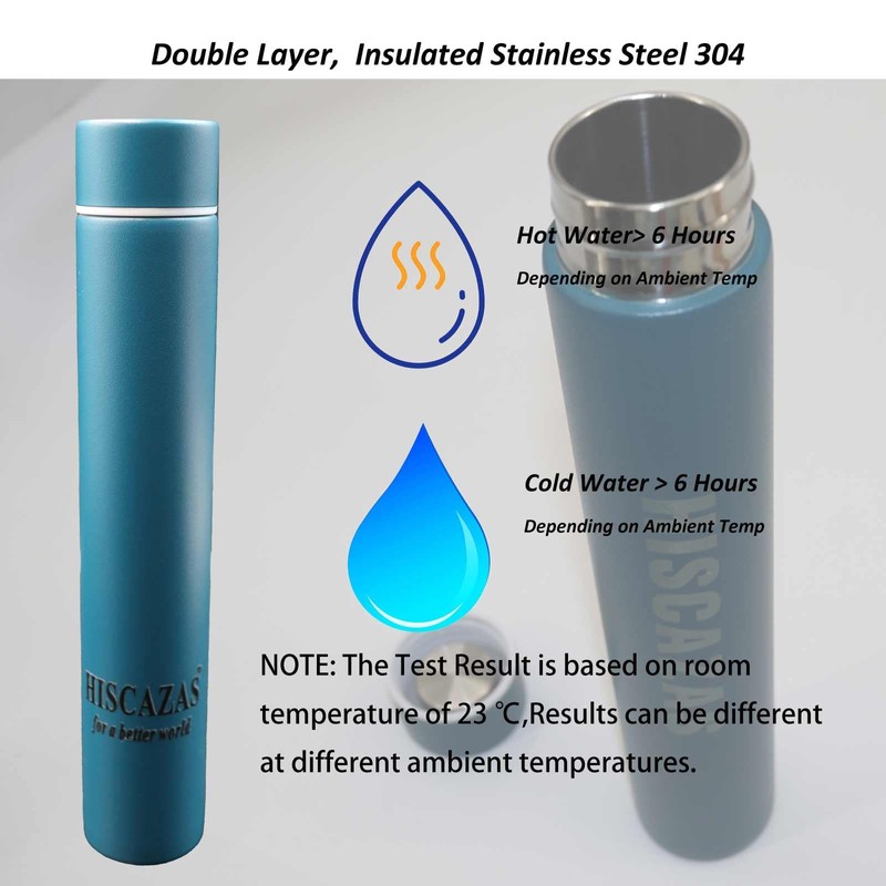 Thermos Flask Slim Long Water Bottle Dopper Stainless Steel 250