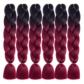 Ombre Braiding Hair Crochet Braids Hair 24 Inch 6Pcs/lot 2 Tone High Temperature Synthetic Jumbo Box Braids Hair Extension for Women 100g/pc(24",black to burgundy)