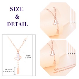 feilok Butterfly Pendant Necklace for Women 925 Sterling Silver Y Chain Women's Necklace Shell Rose Gold, Silver