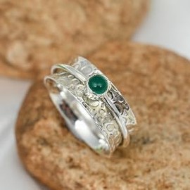 JEWELSTREZORO Onyx Edelstein Spinnerring 925 Sterling Silber Spinner Männer & Frauen Meditationsring Alle Größen Handarbeit Jewerly TSR145M_65 (20.7)