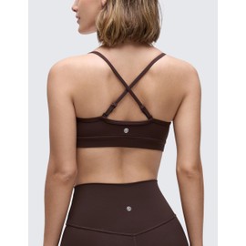CRZ YOGA Butterluxe V-Neck Sports Bras for Women - Adjustable Thin Straps Padded Yoga Top Basic Wireless Camisole Hot Fudge Brown Small