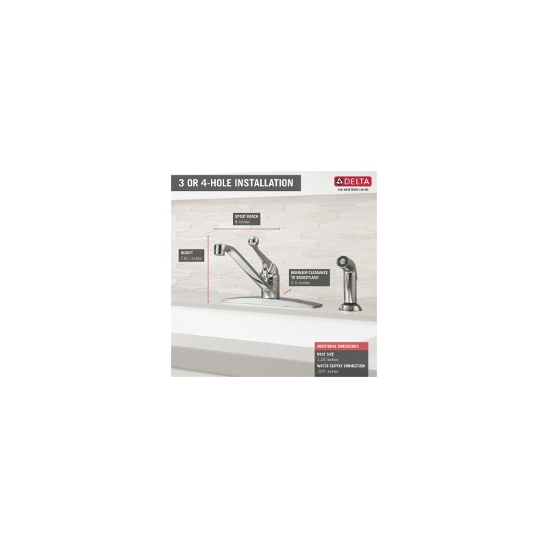 Delta Faucet Classic Single-Handle Kitchen Faucet with Side Sprayer, Chrome