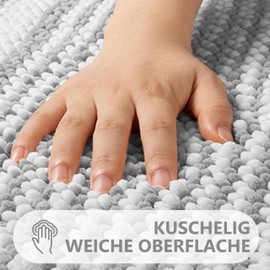 Biscpro Bath Mat Rug Extra Soft and Absorbent Fluffy Striped Chenille,Non Slip Shaggy Bathroom Floor Mat,Machine Washable (Gray, 60 x 90 cm)