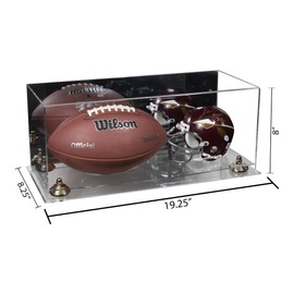 Better Display Cases Acrylic Full Size Football and Mini Helmet Display Case with Mirror Case, Gold Risers and Clear Base 19.25" x 8.25" x 8" (B47/A103)