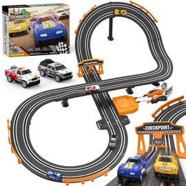Slot Car Race Track Sets with 1:64 High-Speed Racing Cars, Battery or Electric Car Track, Dual Racing Game Lap Counter Circular Slope Track, Gifts Toys for Boys Kids Age 6 7 8-12